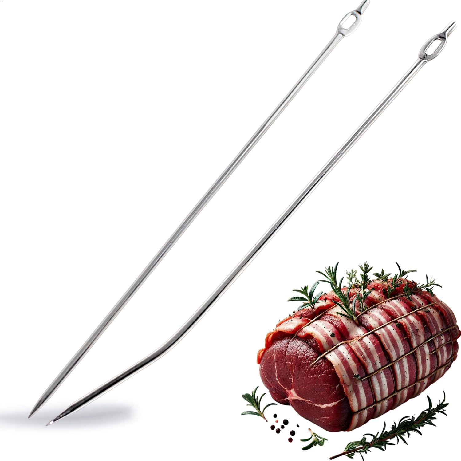 Set di aghi per lardellare curvi e dritti 20 cm acciaio inossidabile Ø3 mm