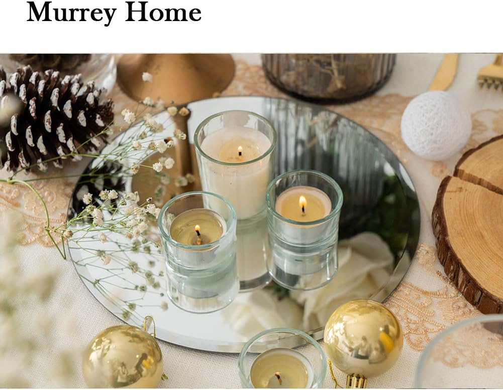 Murrey Home 10" Round Mirror Trays with Beveled Edge, Circle Mirror Candle Plates for Table Centerpiece Wedding Decorations Baby Shower Party Mirror Tiles Christmas Decorations, Set of 12, 3mm