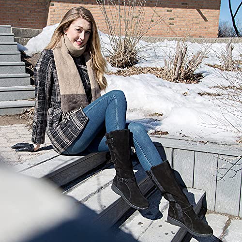 Comfy Moda Winter Boots For Women Waterproof Snow, Tall Boots For Women, Leslie, Suede Leather, Black, Size 8 #TOP6