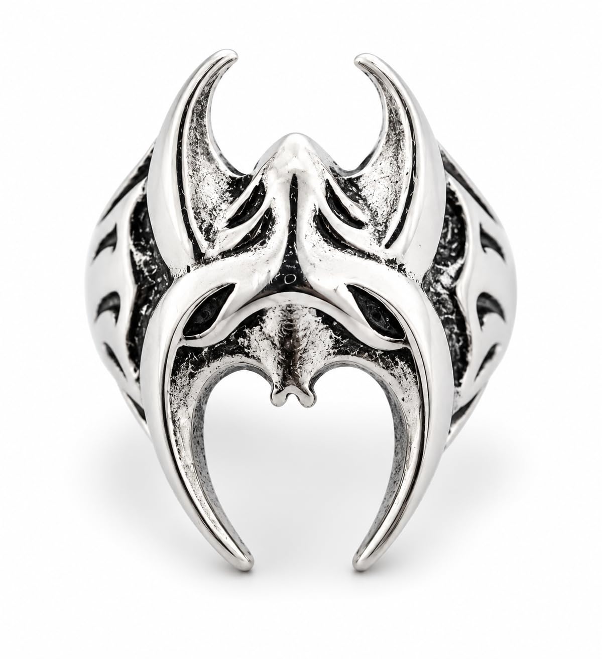 Mens Silver Ring Tribal Demon Wing Design Adjustable Ring for Men-image-5