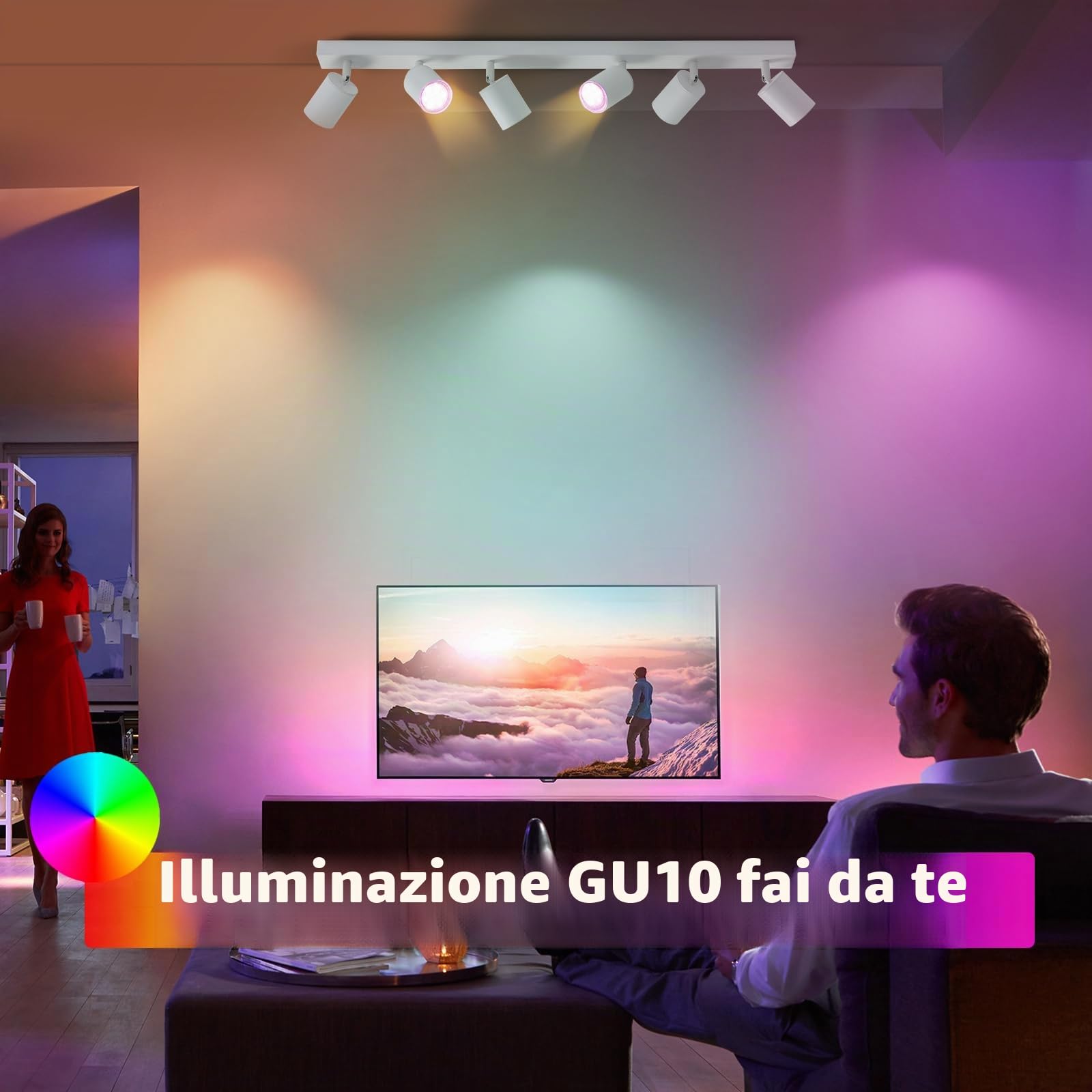 ZMH Plafoniera LED Bianco Faretto a soffitto: Lampadario a soffitto 6 fiamma a LED GU10, girevole di 330°, Lampada da soffitto moderna stile industriale Applique da parete, senza lampadina