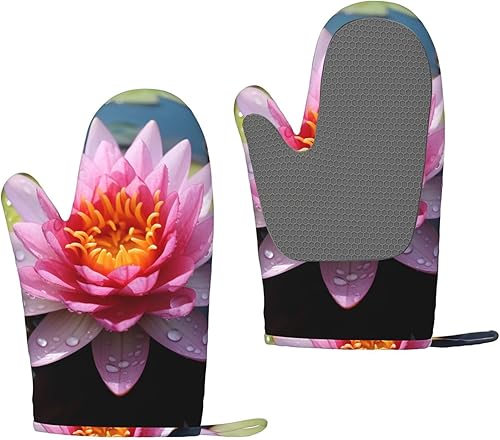 Guantes de horno de silicona con estampado de flores de loto, resistentes al calor hasta 500 F, soporte para ollas para cocinar disponible en Yaxa Guatemala