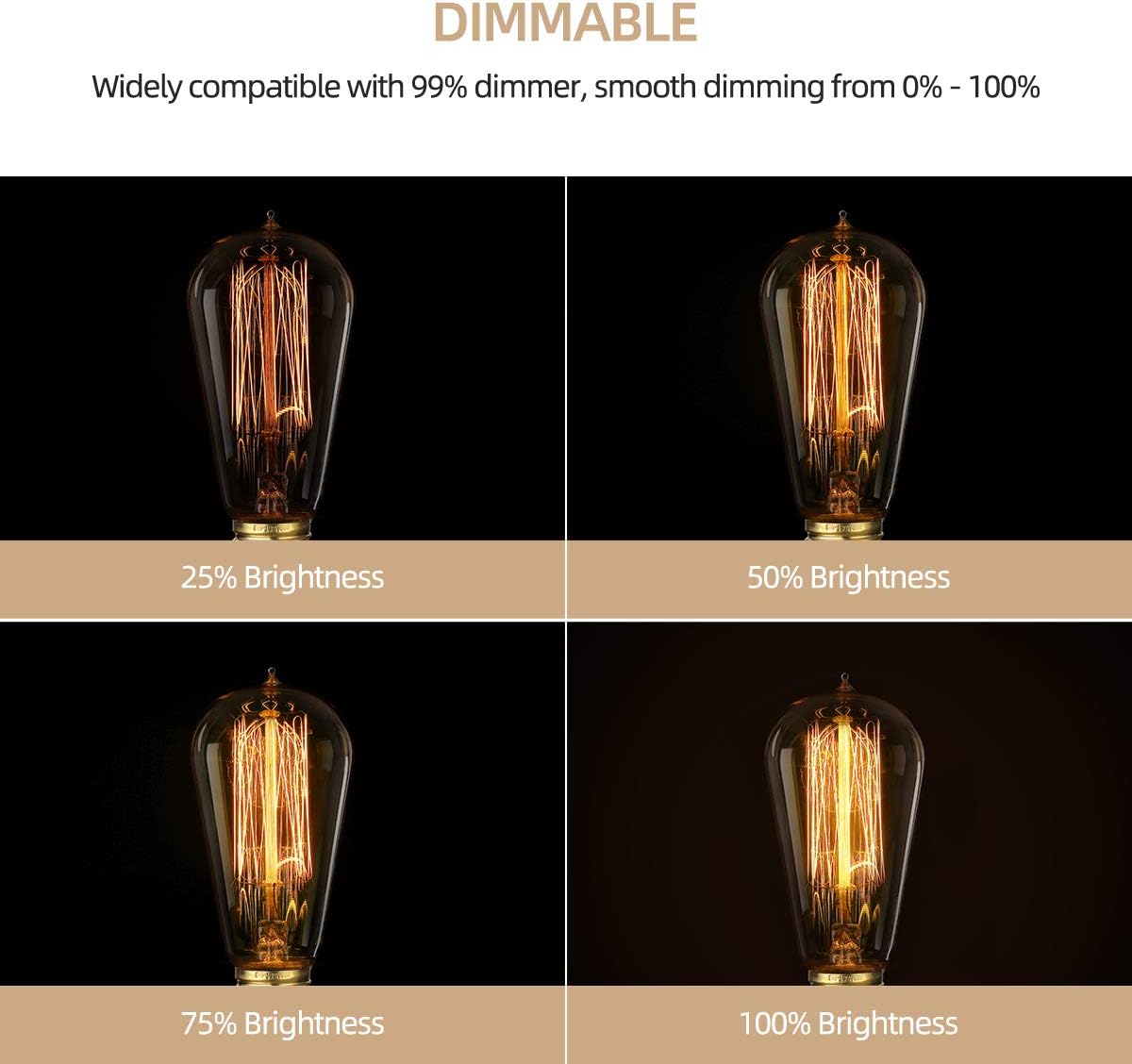 HESSION 6-Pack Edison Light Bulbs, 60w Vintage Edison Bulb, Squirrel Cage Filament Edison Bulbs, E26 Base - Amber Glass Warm White - Dimmable - ST58 Decorative Lightbulbs