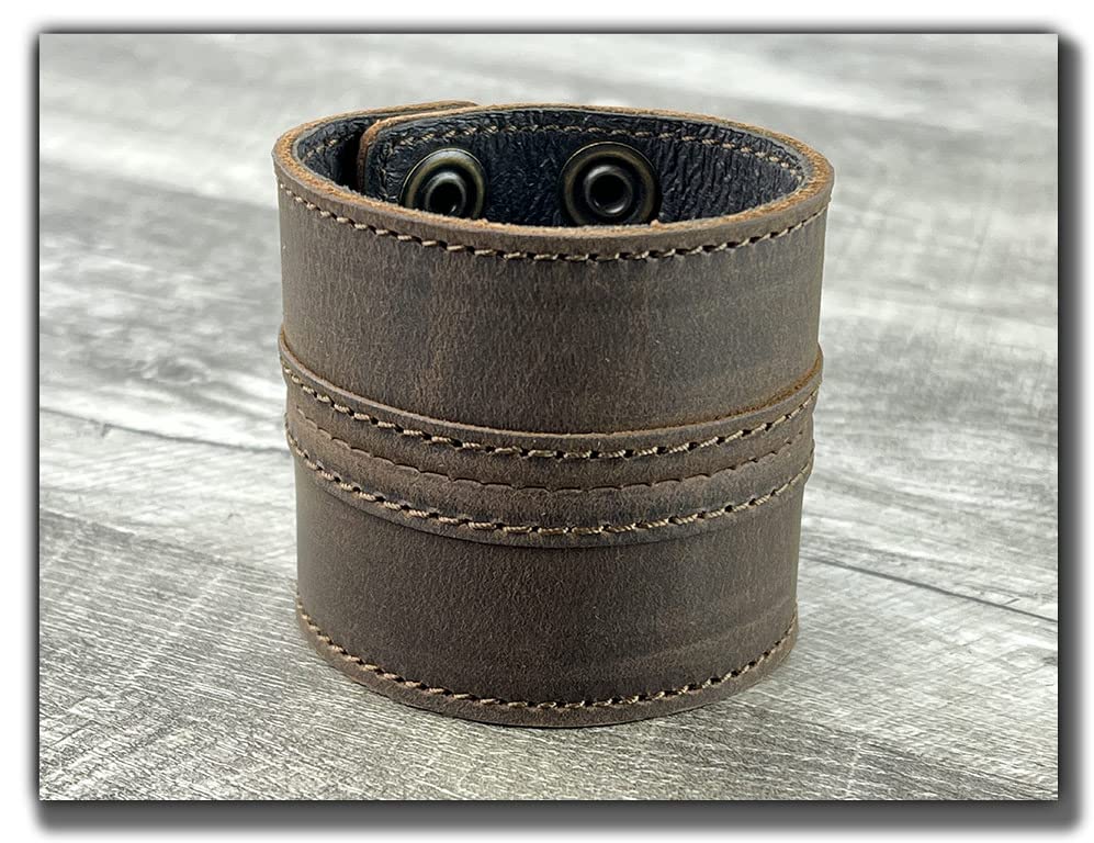Stylish Leather Cuff Bracelet Full Grain Wide Wristband For Men and Women (Unisex)3