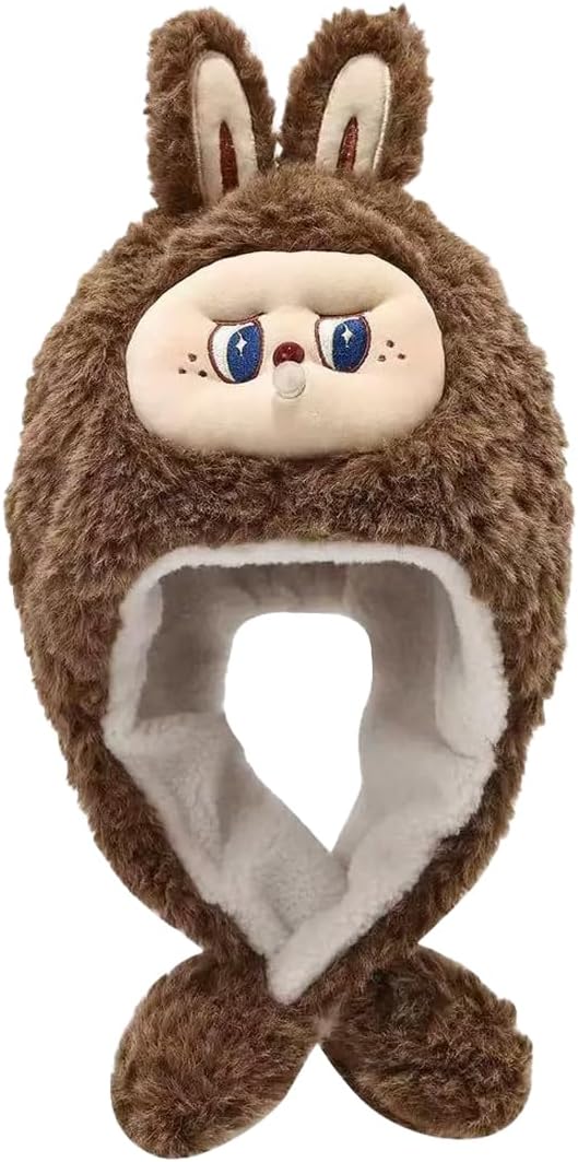 Bunny Plush Hat for Kids Winter Hat Animal Hat with Ear Flaps Soft Warm Hat Kids & Teens - One Size