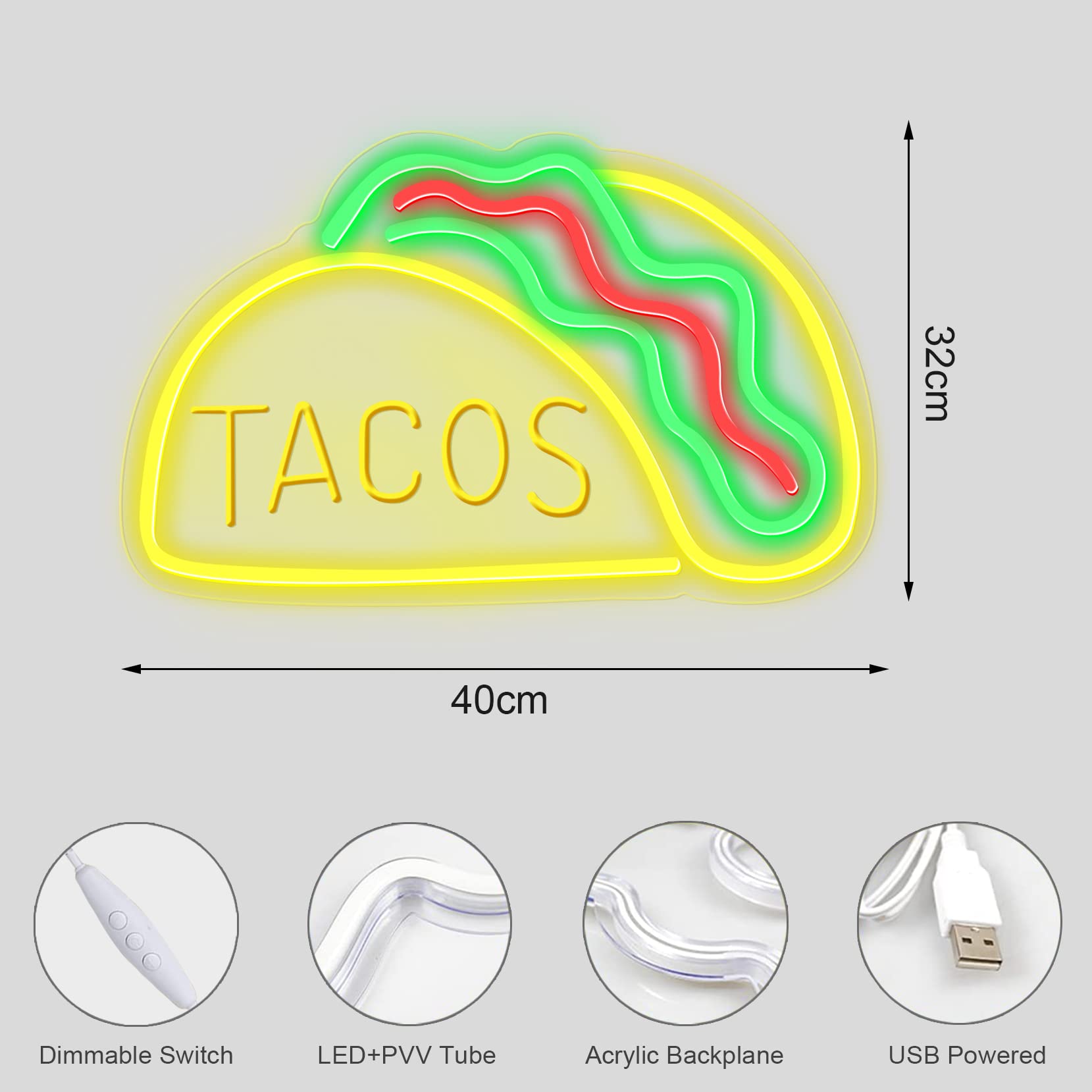 Tacos Restaurante LED Neón Cartel Luminoso Hogar Decoración Decoración Coffee Shop Bar Sorbete Decoración Regalo Personalizado Cartel de Bienvenida