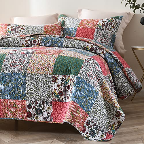 Visimisi Cotton Bedspread Quilt Sets Reversible Coverlet Sets Comforters Vintage Plaid Patchwork Bedspread (Birds Floral Pattern, King Size) #TOP2