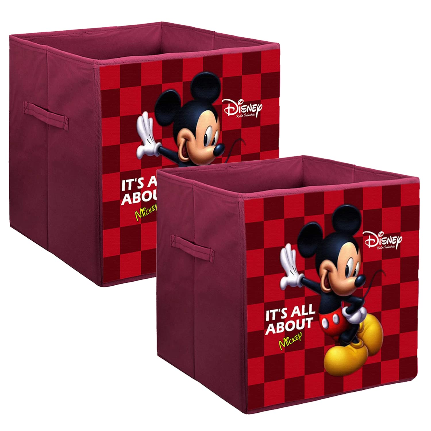 Kuber Industries Disney Składane pudełko z nadrukiem Mickey, pudełko do przechowywania ubrań, organizer do przechowywania zabawek, książek, ubrań dla niemowląt, 2 szt., kasztanowe