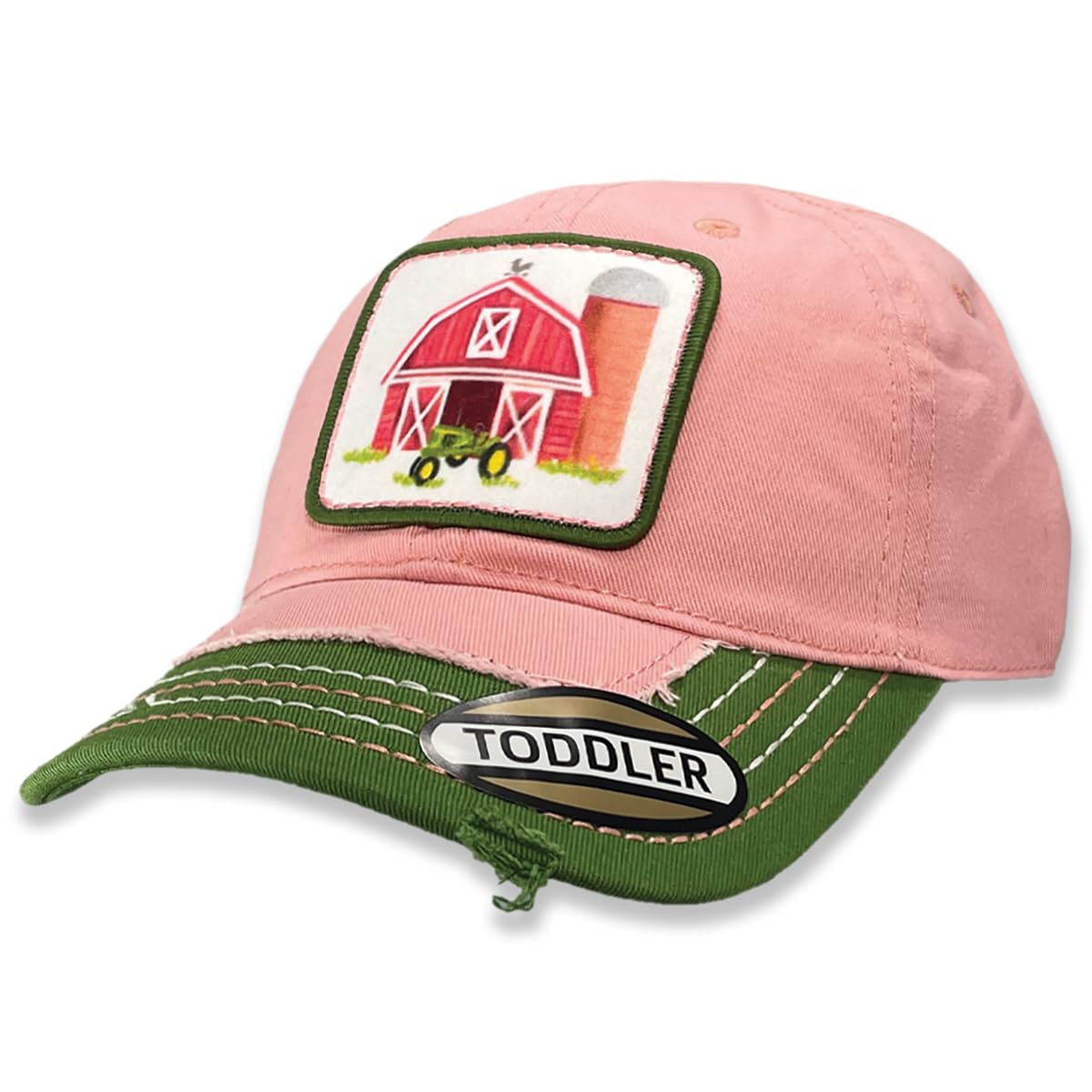 Do Good Today Youth Toddler Tractor and Farm Patch Mesh Back Trucker Hat Pink/Green