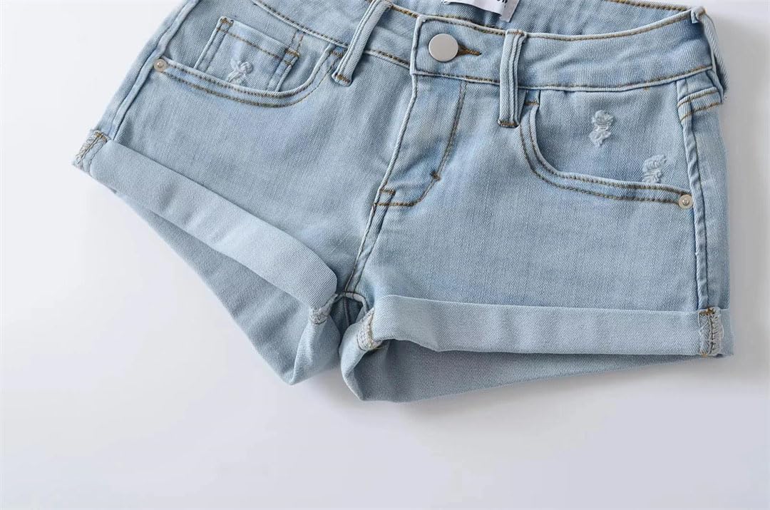 Women's Summer Low Waist Tight Leg Lengthening Denim Shorts