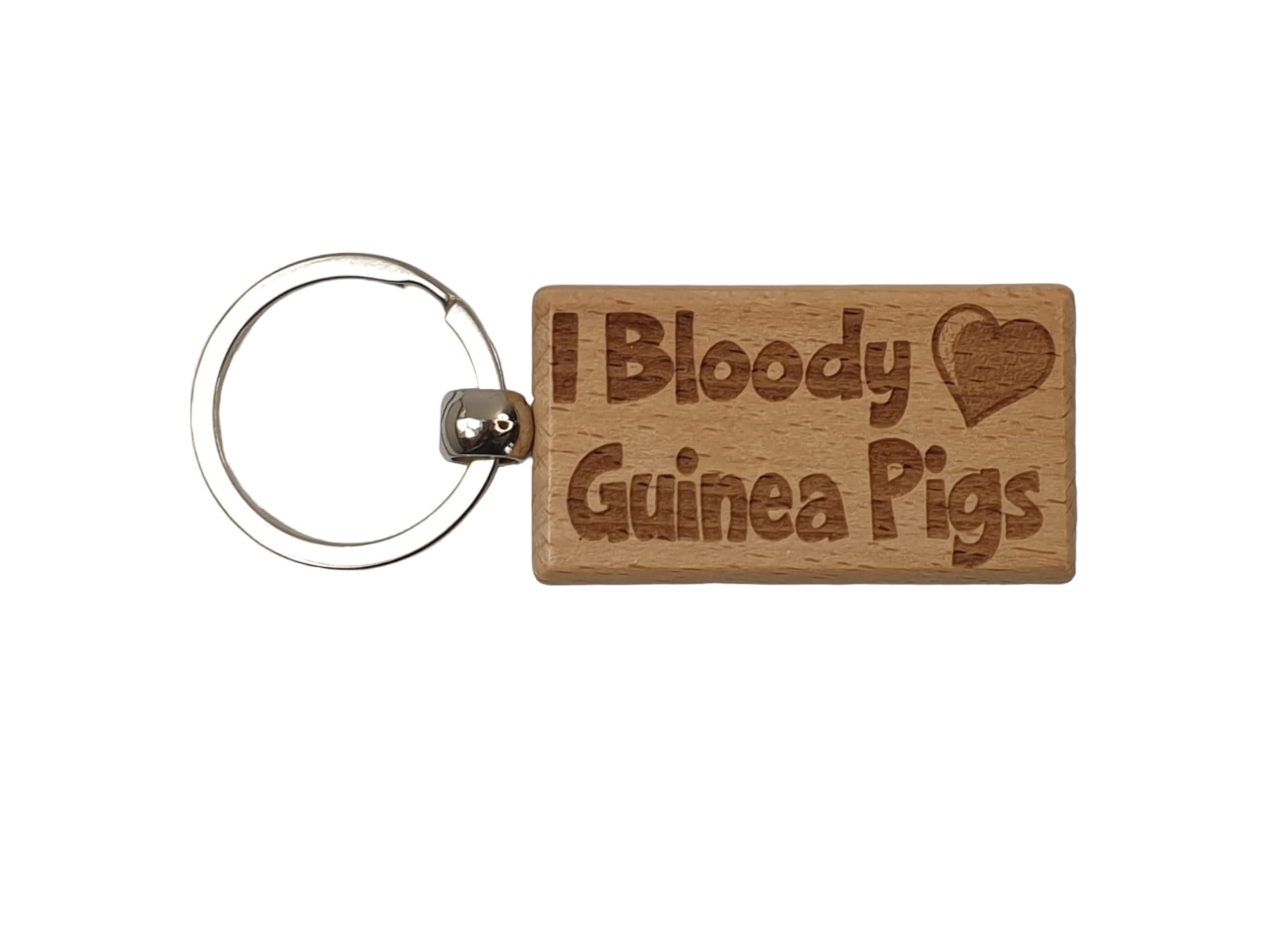 Decalarama Brown Cute Guinea Pigs Keyring Gift - I Bloody Love Guinea Pigs - Engraved Wooden Key Fob Fun Novelty Nice Custom Present