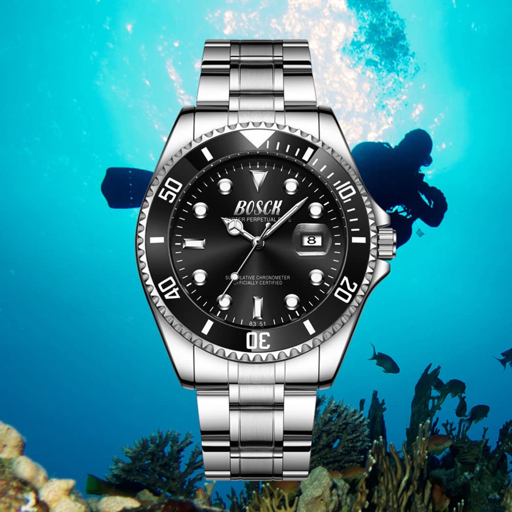 BOSCK Watches for Men,Analog Mens Watch 44mm Large Face Easy Read Stainless Steel Business Watch,Luminous Classic Luxury 30M Waterproof Mens Wrist Watches