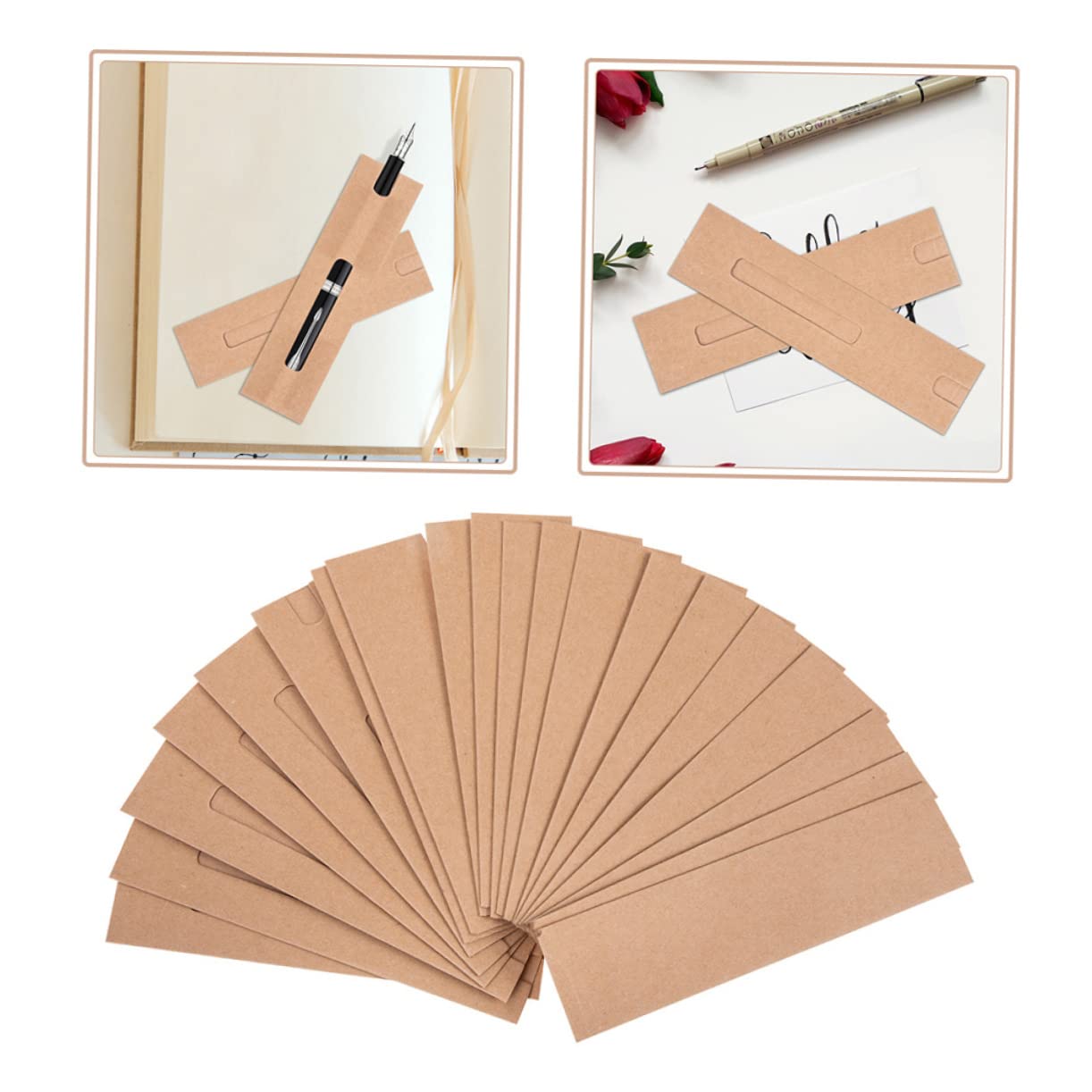 Gadpiparty 150 pezzi Bustine Portapenne Carta Kraft Resistente con Finestra Confezione Custodia Elegante per Penne Ufficio Scuola e Souvenir Design e per Protezione e Conservazione