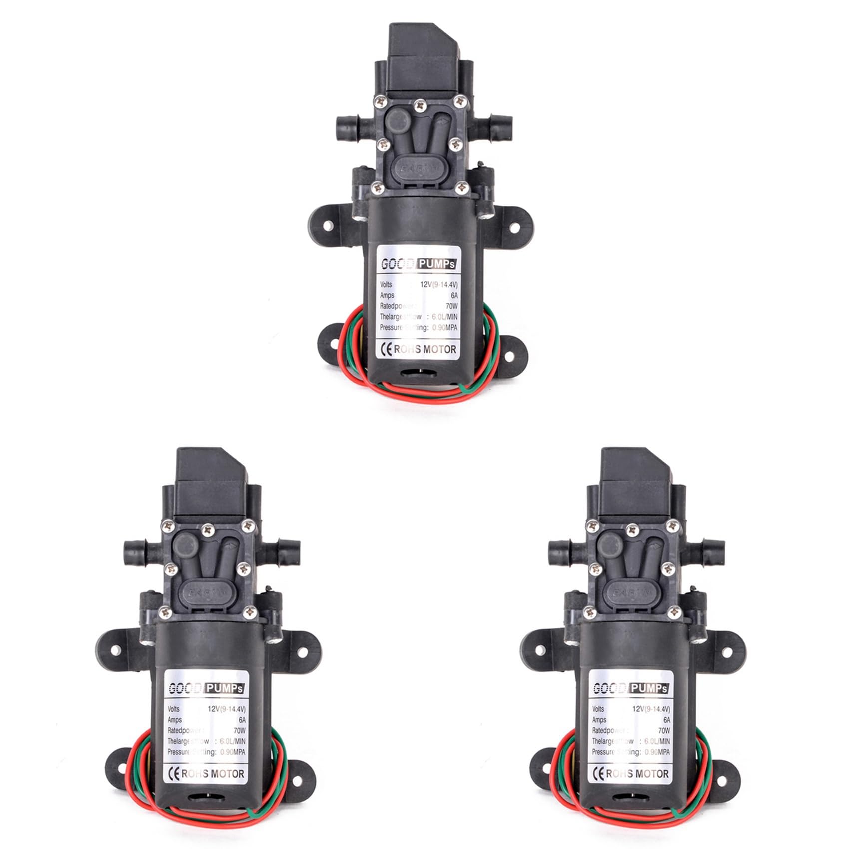 Jnchdghwa Black 3Pcs Automatic Switch 6L/Min Dc12v 70W 130Psi Auto Diaphragm Water Pump Self Priming Pumps, Straight