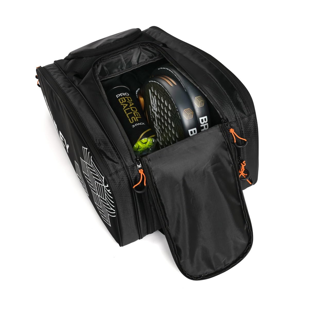 Brimley PRO Padel - Borsa grande padel Schäger per 4 racket, colore nero, scomparto isolato per bevande e cibo, zaino padel con scomparto per scarpe, materiale robusto, cinghie regolabili