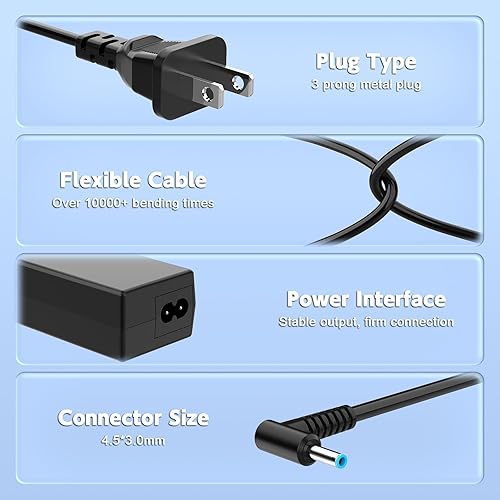 Miniatura 4 de HFLRZZ Cargador para portátil de 45 W compatible con HP es 13252, L25296 001002003004, 741727-001, 721092-001, 719309-001, 213349-109, 213349-009,
