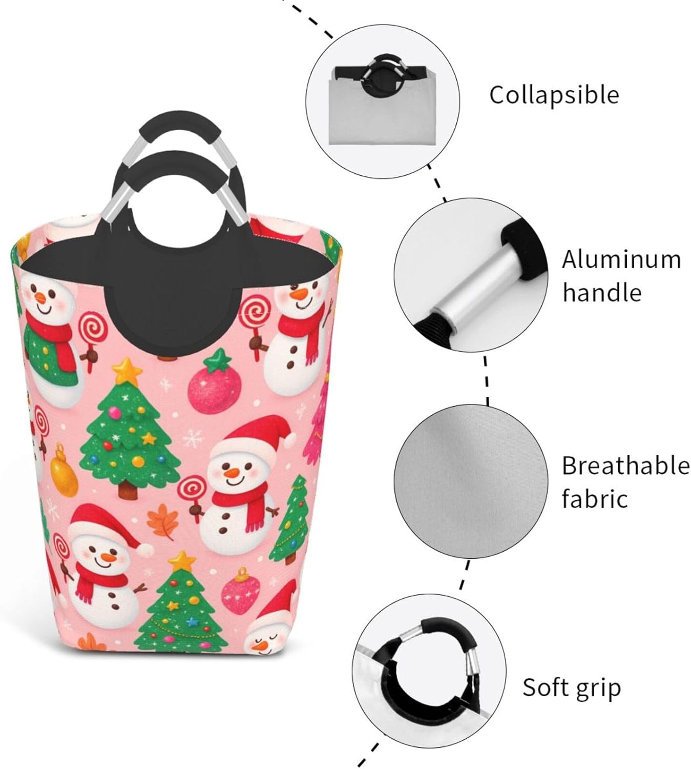 50l Laundry Basket Christmas Snowman Design Waterproof Laundry Hamper Foldable Clothes Laundry Bag With Handles