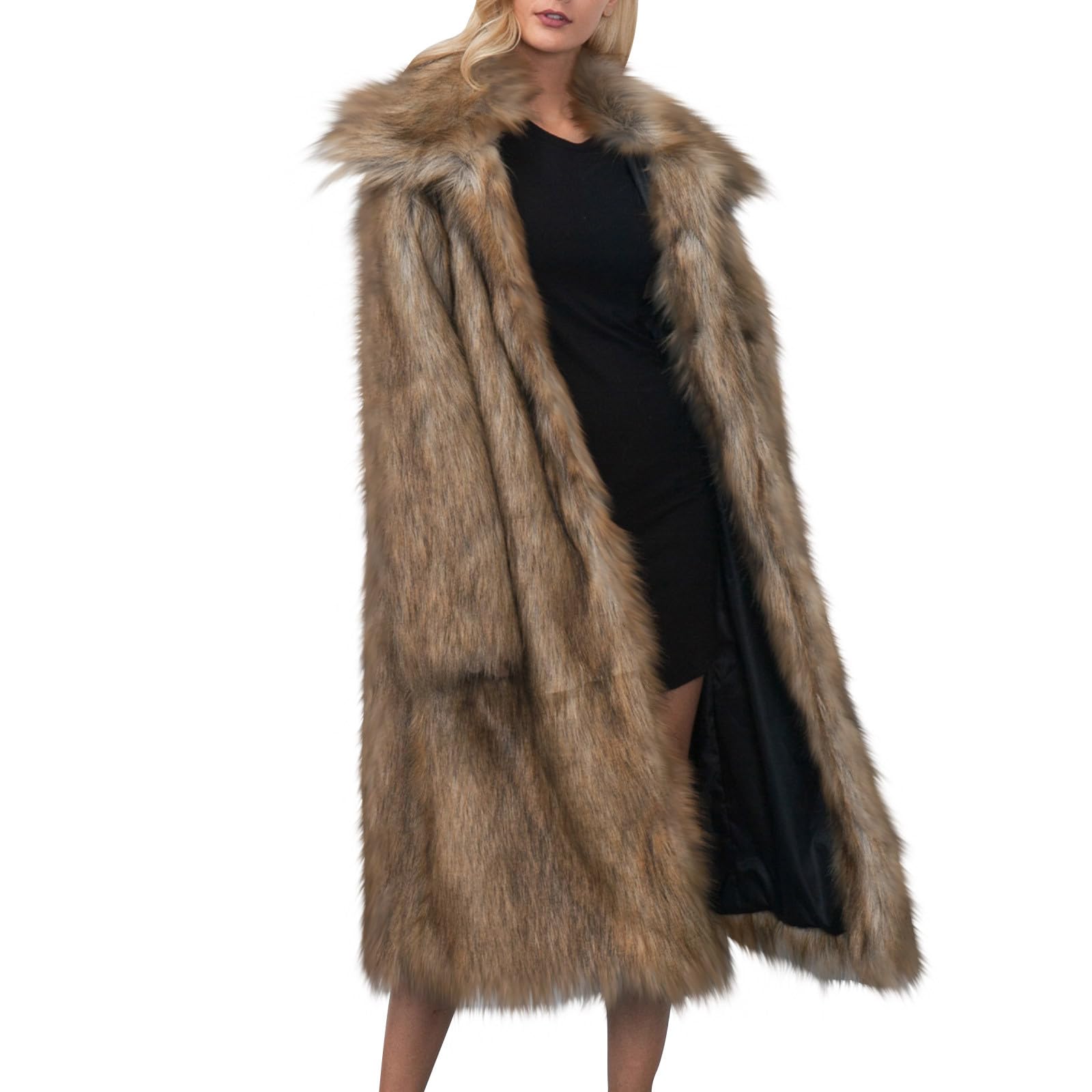 Manteau en fausse fourrure pour femme - Manteau long d'hiver chaud - Col rabattable - Élégant cardigan ouvert sur le devant - Parka coupe-vent surdimensionnée en peluche décontractée