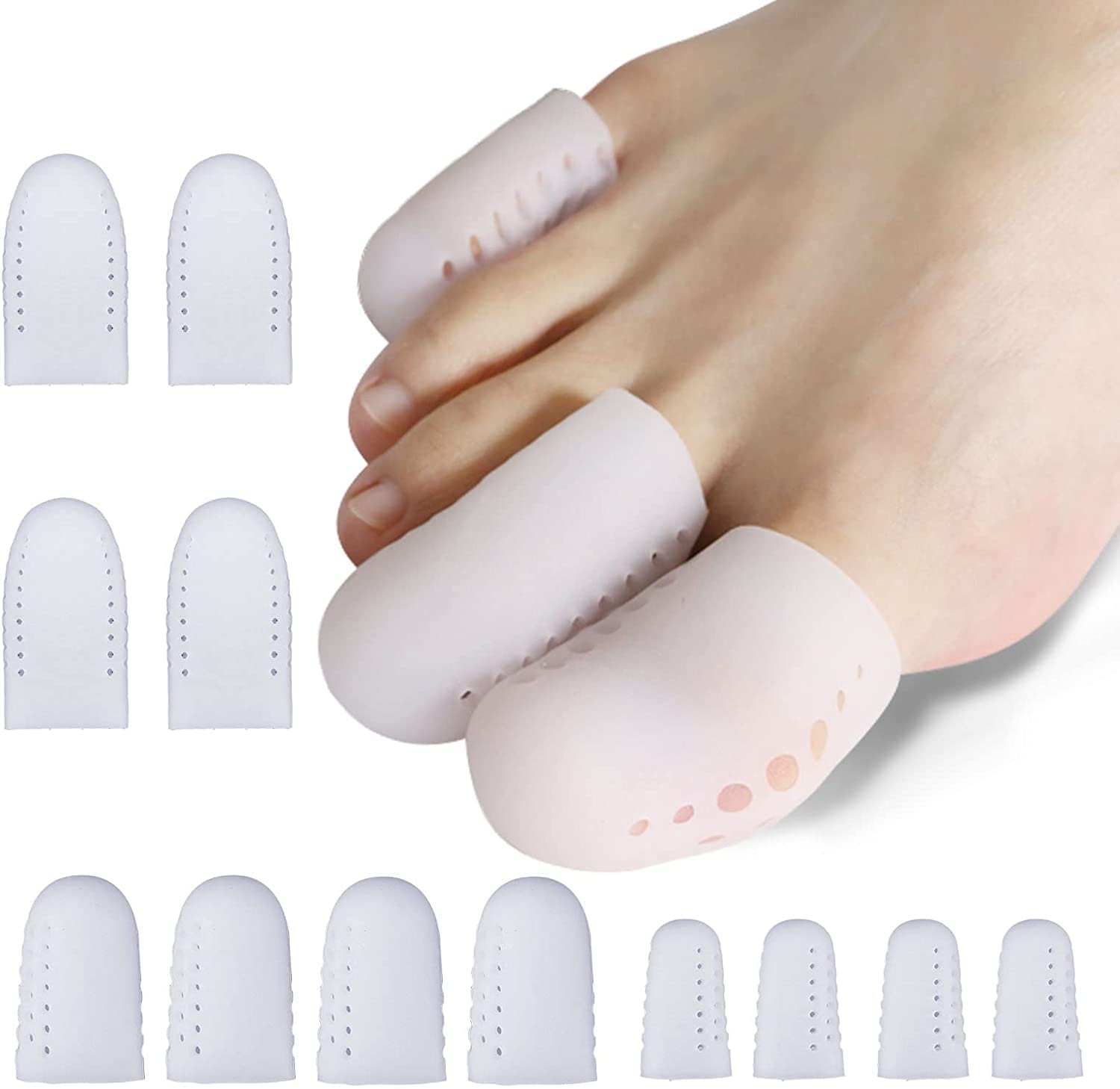 KASTWAVE Gel Toe Caps, Breathable Toe Protectors Sleeve Bunion Pads Cushion Big Toe Guards - Silicone Toe Covers for Protection of Ingrown Toenails Corns Calluses Blisters - 12 PCS