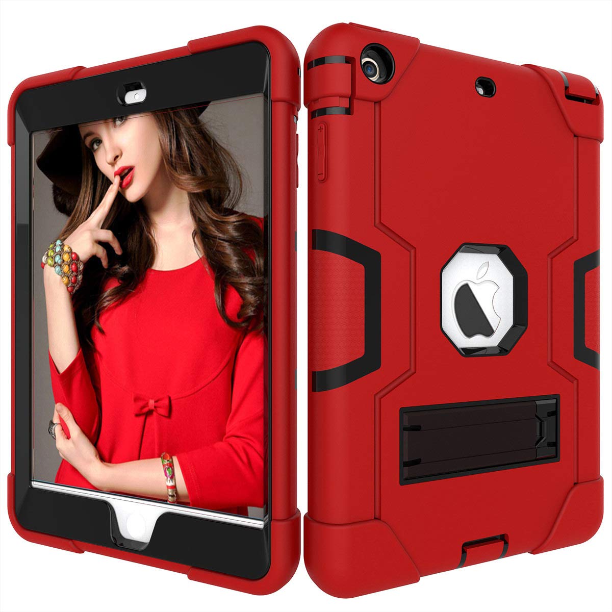 for iPad Mini 3/2/1 Case [Shockproof Hybrid Case] 3 Layer Plastic and Rubber Protection Heavy Duty Rugged Protective Cover, with Kickstand, Full Body Armor Defender, Drop Proof