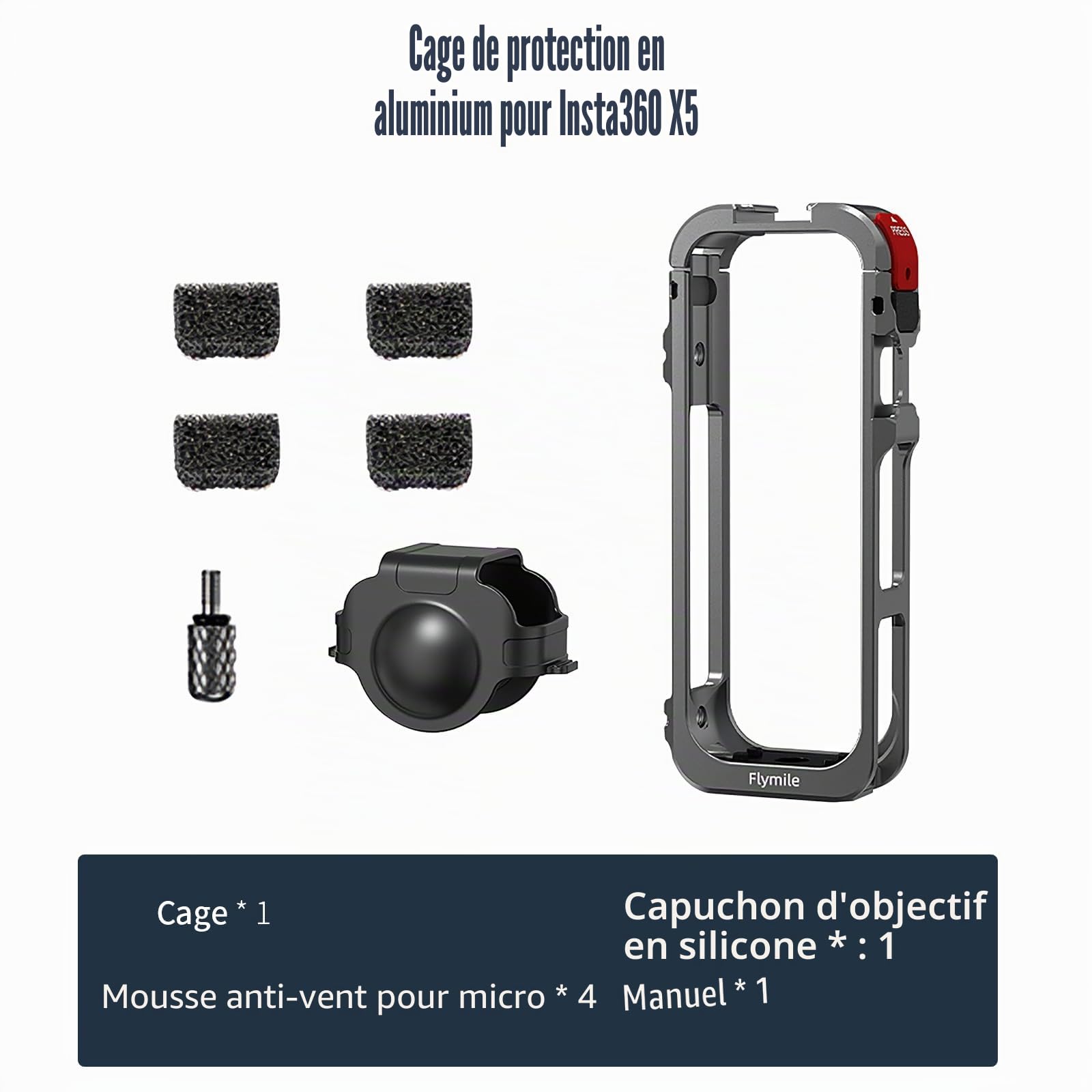 Boîtier de protection en métal pour accessoires Insta360 X5, cadre en aluminium avec cache objectif en silicone, avec trou de vis intégré 1/4", cage pour appareil photo avec interface chaussures