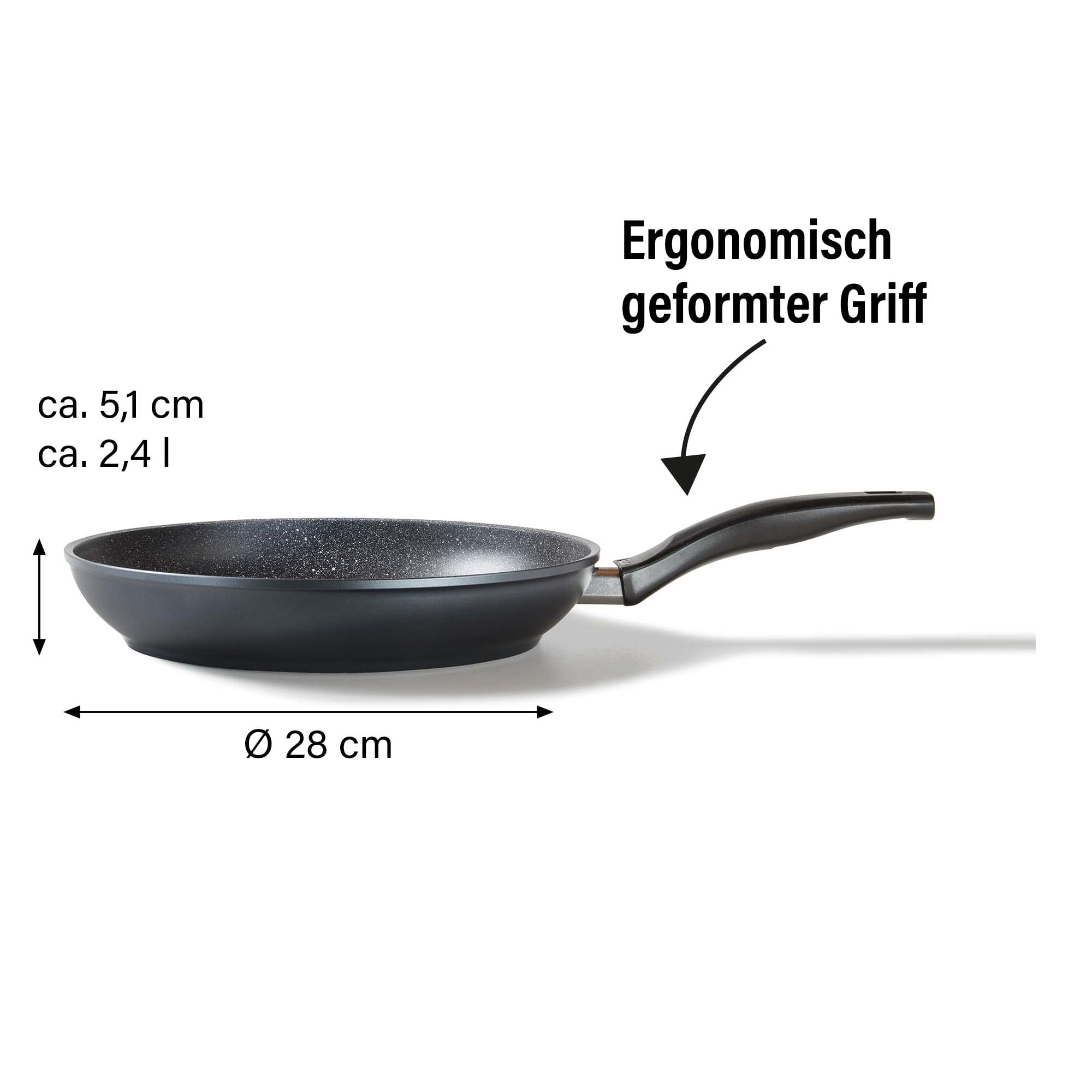 STONELINE Made in Germany Bratpfanne 28 cm, antihaft beschichtete Pfanne mit echten Steinpartikeln, alle Herdarten inkl. Induktion, Fett oder Öl freies Braten