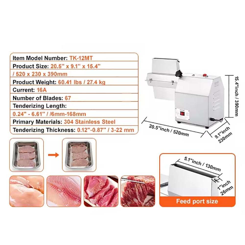 Elektrischer Fleischklopfer, robustes 304 Edelstahl-Werkzeug mit Reinigungsbürste, Fleischzange und Tablett für Steak, Huhn, Geflügel, Rindfleisch