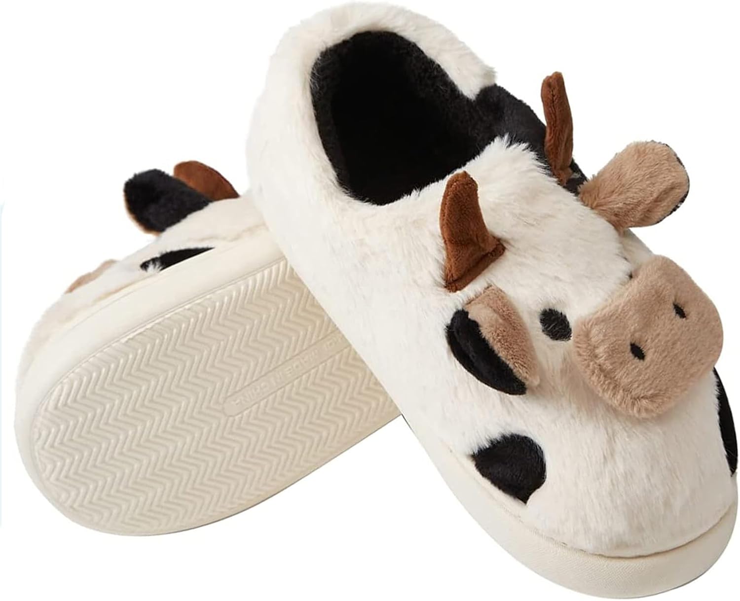 Tptoes Cartoon Cow Cotton Slippers - Cute Fuzzy Cow Slippers, Warm Non-Slip for Women and Men, Winter Indoor/Outdoor