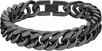 Richsteel Mens Cuban Link Bracelets, Silver/Black/14K Gold Plated Stainless Steel Bracelet for Men 8/12/17mm Width, 7.4/8.2/9 Inch Length Chain Wrist Bracelets With Gifts Box