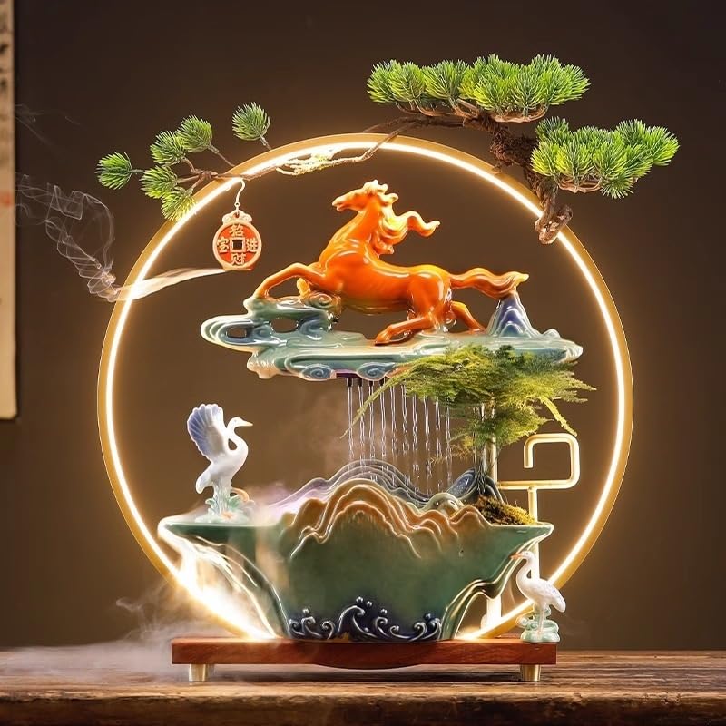 Fuente De Mesa Adornos creativos de cerámica con Flujo Agua circulante Que atraen la Fortuna for decoración Sala Estar y Oficina De Cascada Interior