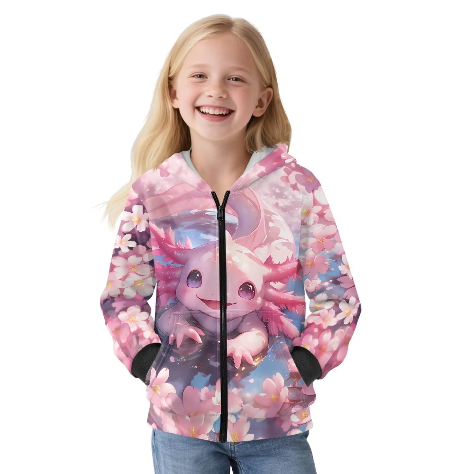 Sudadera con capucha para niñas, ajuste holgado, con cremallera completa, forro polar, chaqueta Y2K a la moda