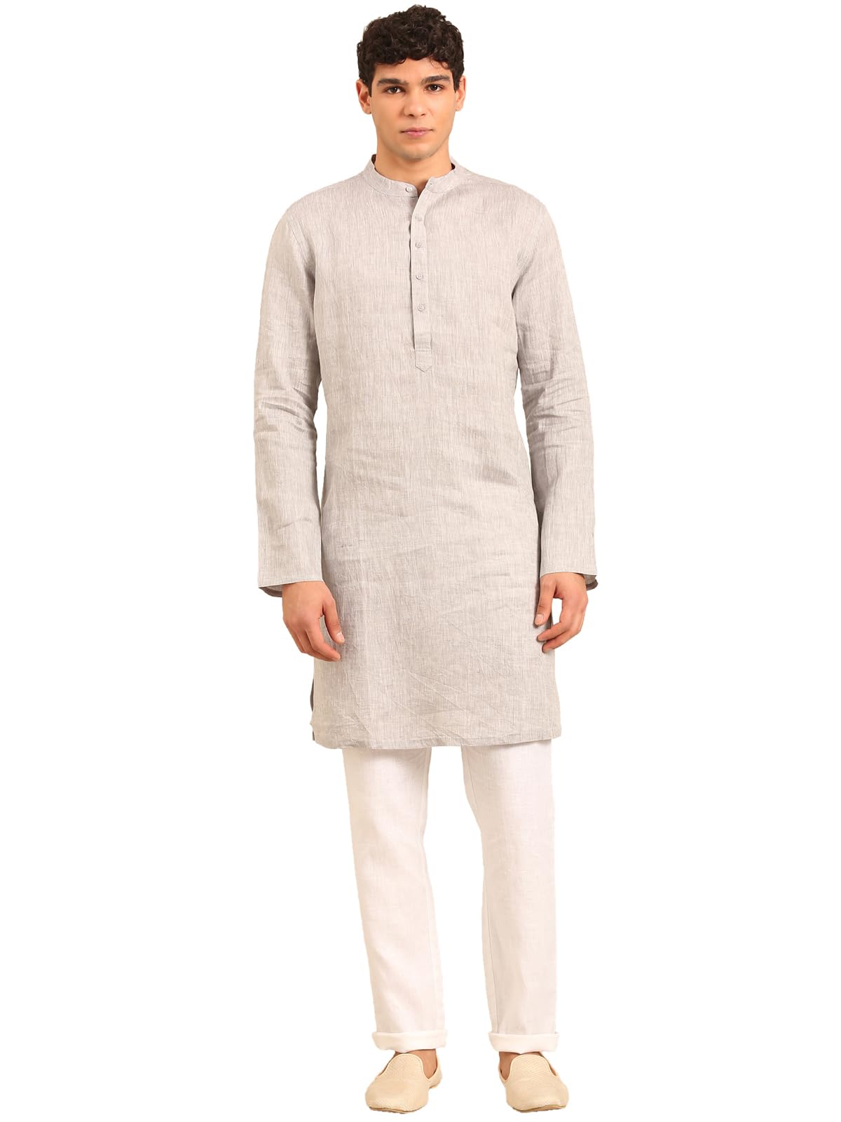 linen club Men's Chambray Full Sleeve Pure Linen Kurta | Linen Kurta for Men-picture-48