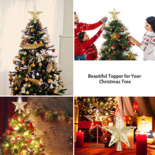 Christmas Tree Topper Lighted Star [Gold],3D Hollow Sparkling Star Christmas Tree Topper With Rotating Magic Cool White Snowflake Projector For Christmas Tree Ornament (Gold) #TOP3