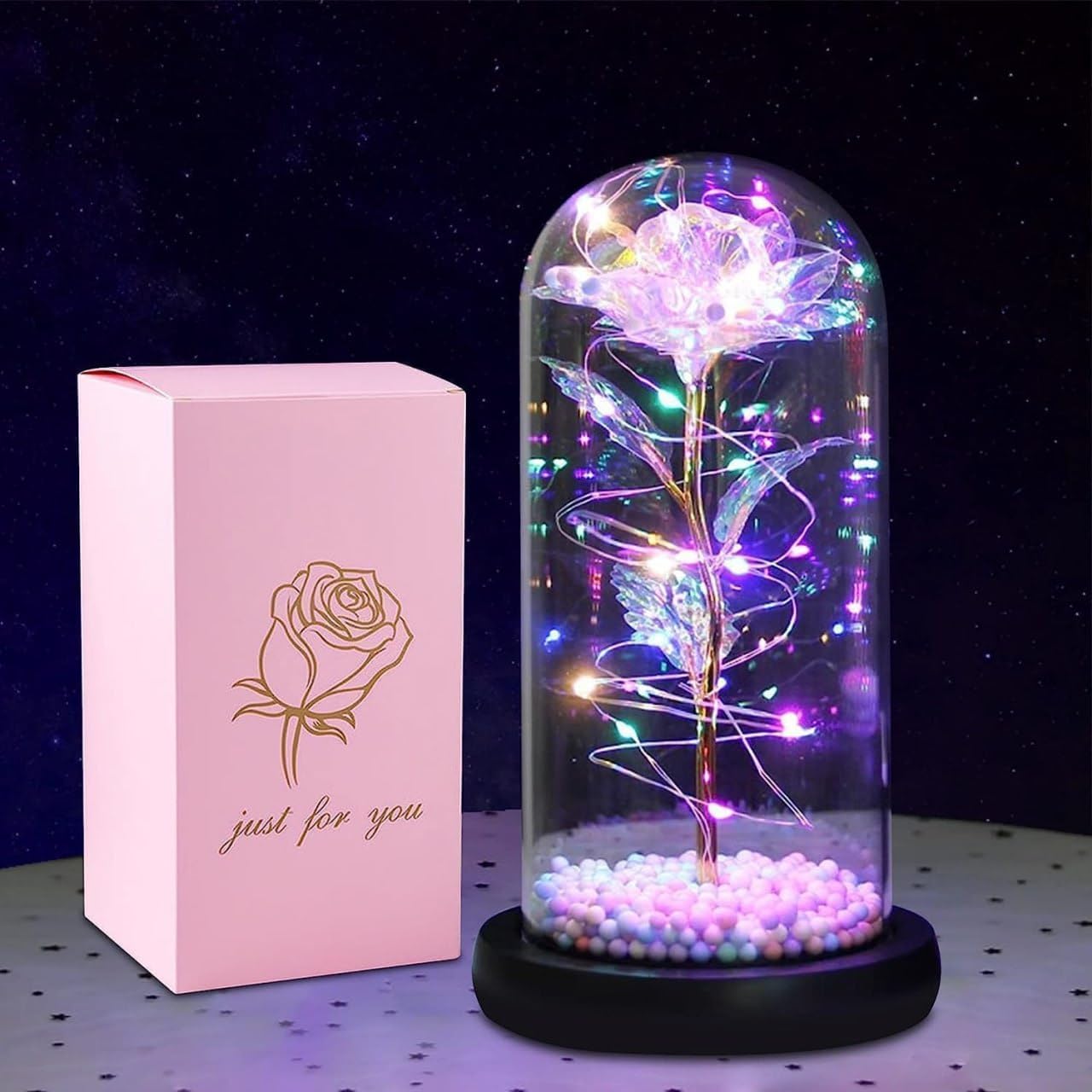 Rose Flower Gift Diamond Base, Galaxy Glass Rose Forever Eternal Crystal Flower Light Up Rose in Glass Dome with Butterfly Birthday Valentine Gifts for Women Daughter Mom Wife Girlfriend.-image-30