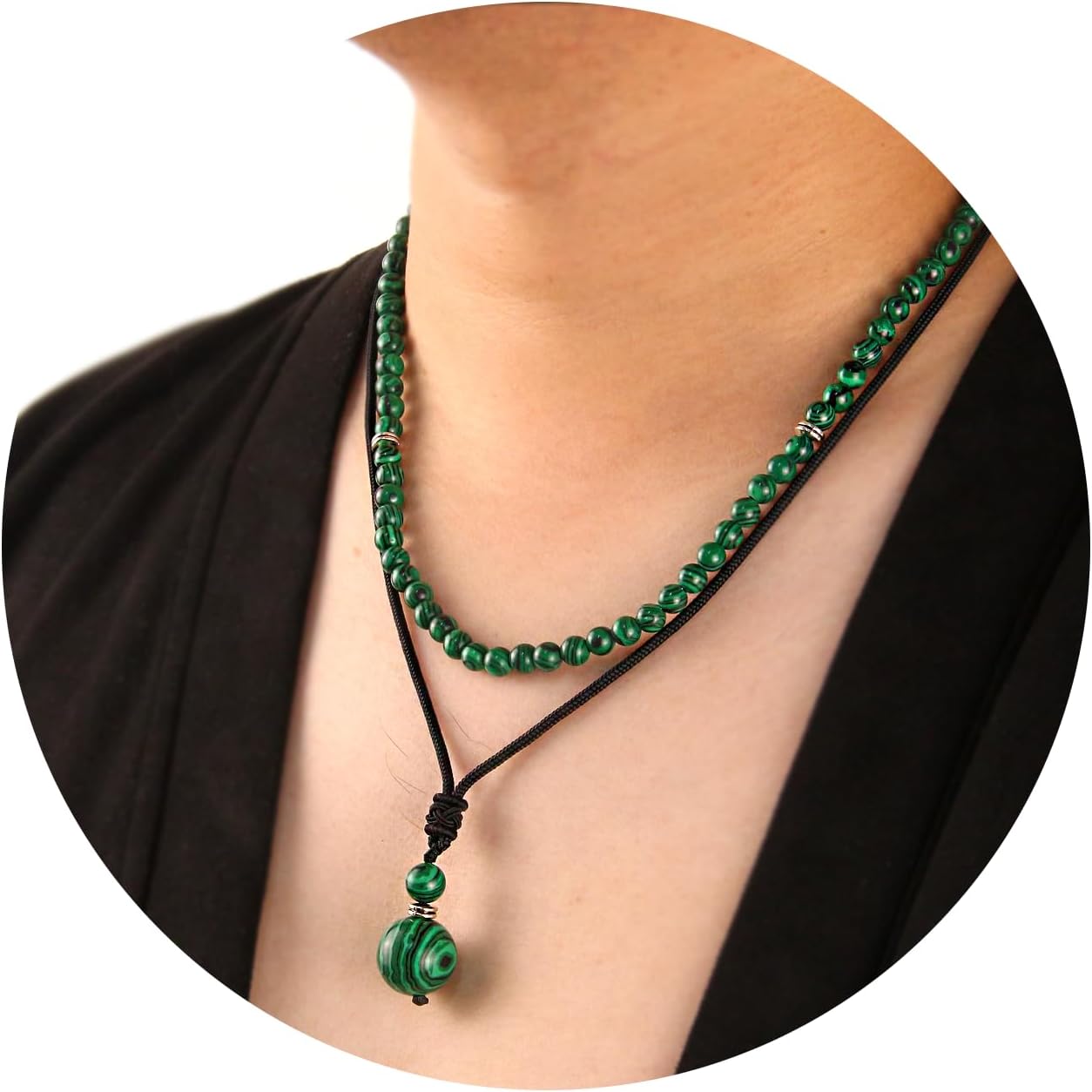 2Pcs Beaded Necklace for Men - Protection Necklace Men Choker Necklaces Obsidian Beads Pendant Jewelry Gifts for Men