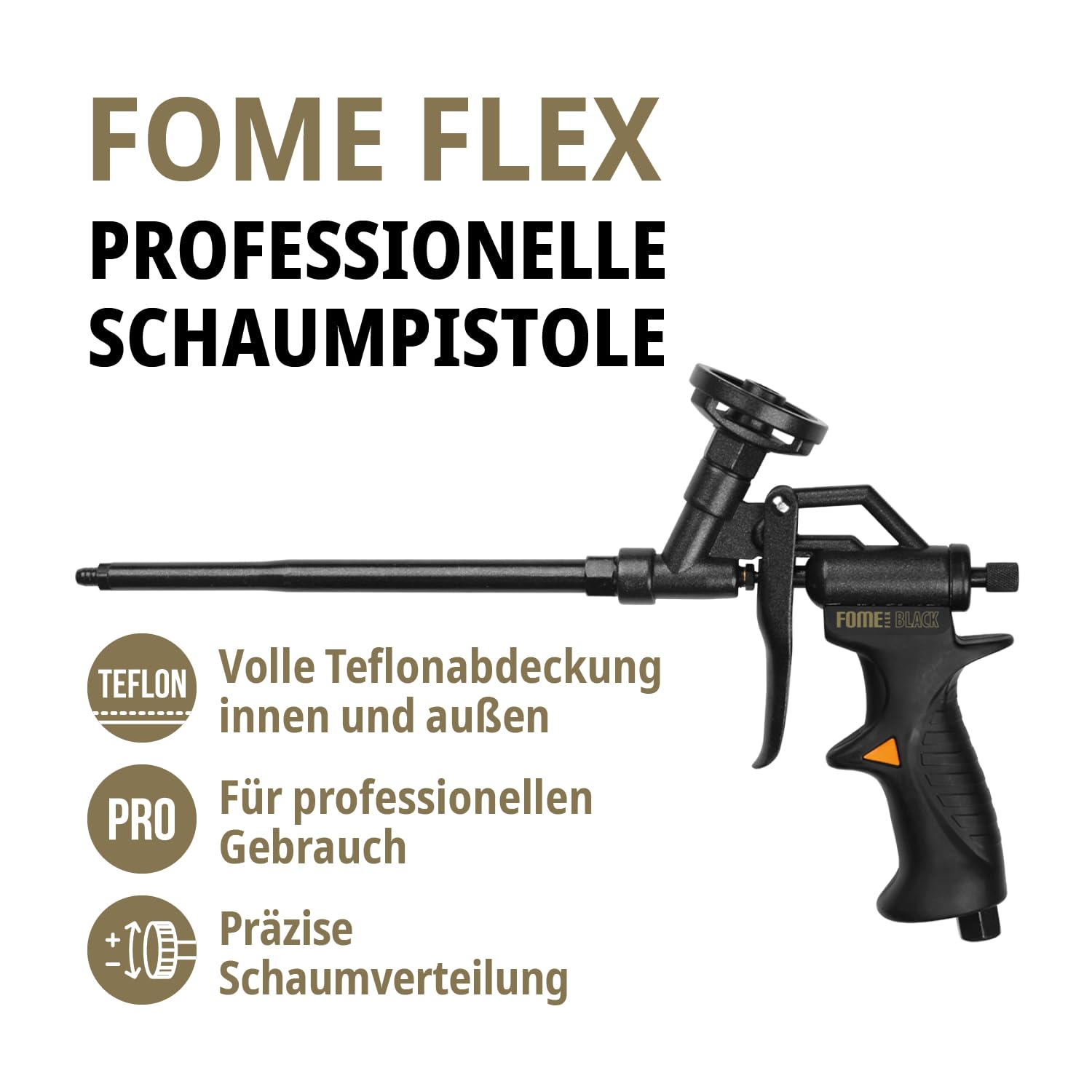 Schaumpistole - Teflonbeschichtete Bauschaum Präzisionspistole - Kein Verstopfen, Leichte Reinigung Dichtungs- & Bauschaumpistole für PU Schaum & Montageschaum - Profi & Heimwerkerwerkzeug FomeFlex