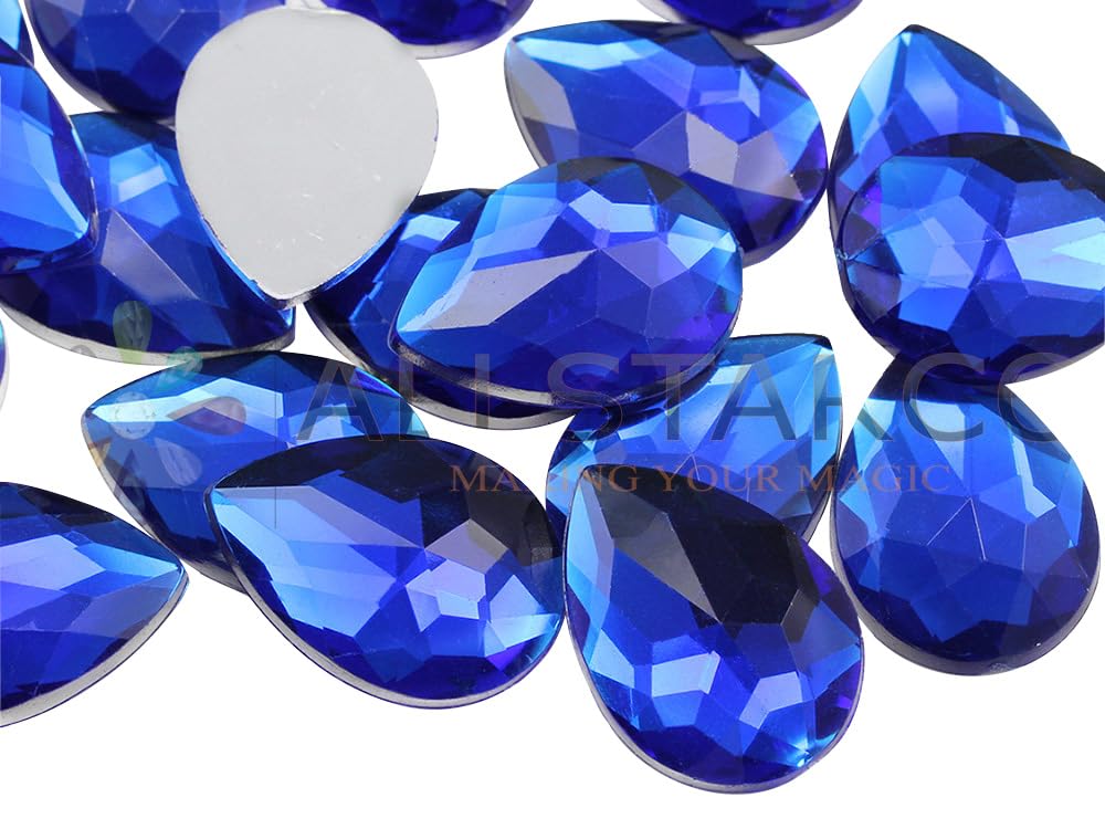 Allstarco Blue Sapphire H104 25X18mm Flat Back Teardrop Acrylic Rhinestones Plastic Gems For Jewelry Making Costume Jewels Cosplay Card Making Embelishments Decor Crafts - 20 Pieces (Blue Sapphire H104)