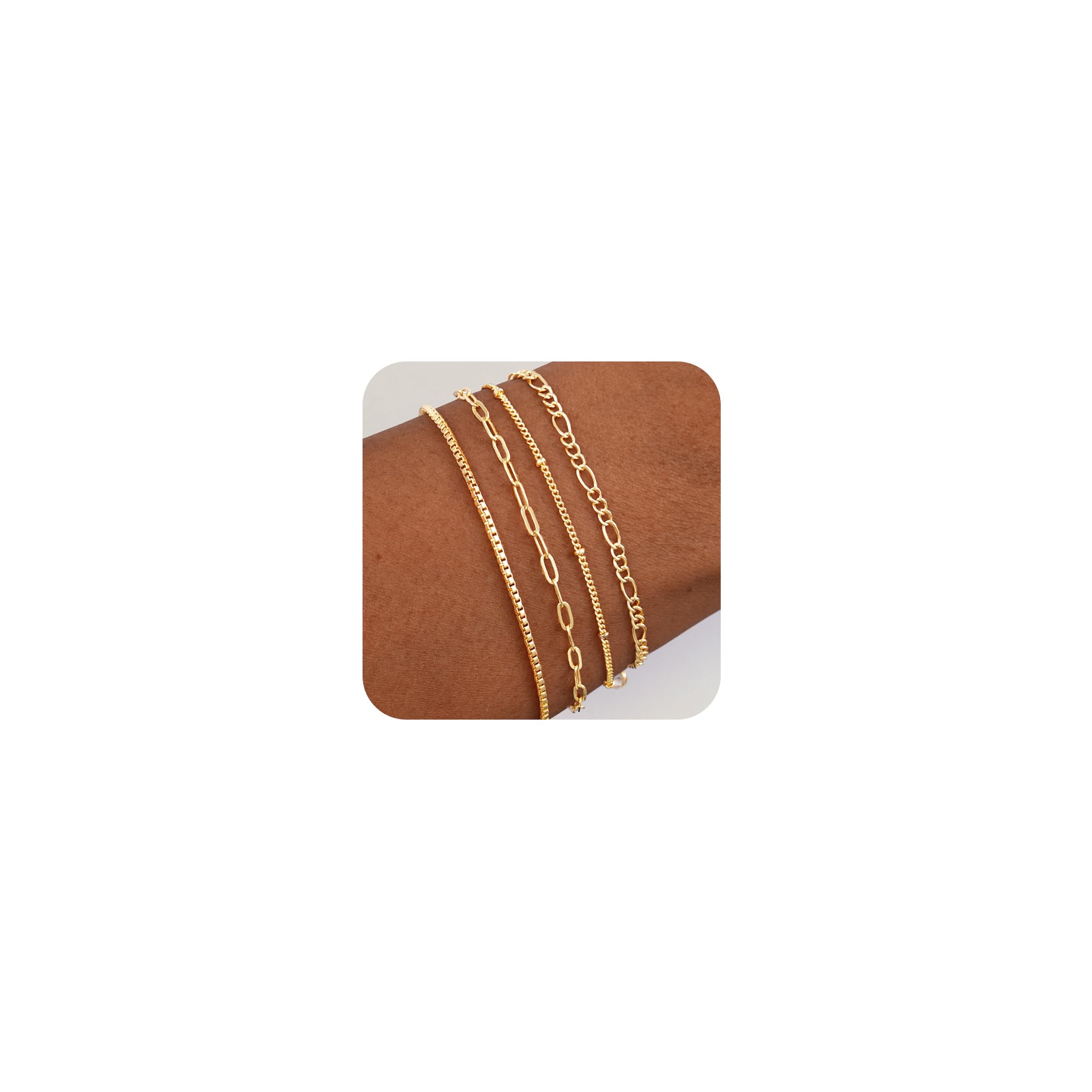 Gold Bracelets for Women Waterproof, 14K Real Gold Jewelry Trendy Thin Dainty Stackable Bracelet Pack Fashion Accessories ...