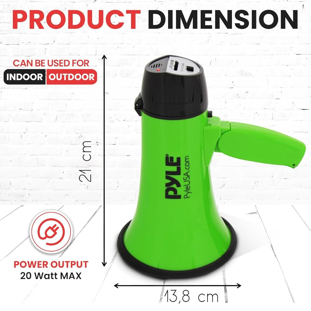 GK SOUND 1 PMP22GR megafono Verde 20 Watt Max Fino a 350 Metri con Sirena incorporata per Uso Interno ed Esterno, 1 Pezzo