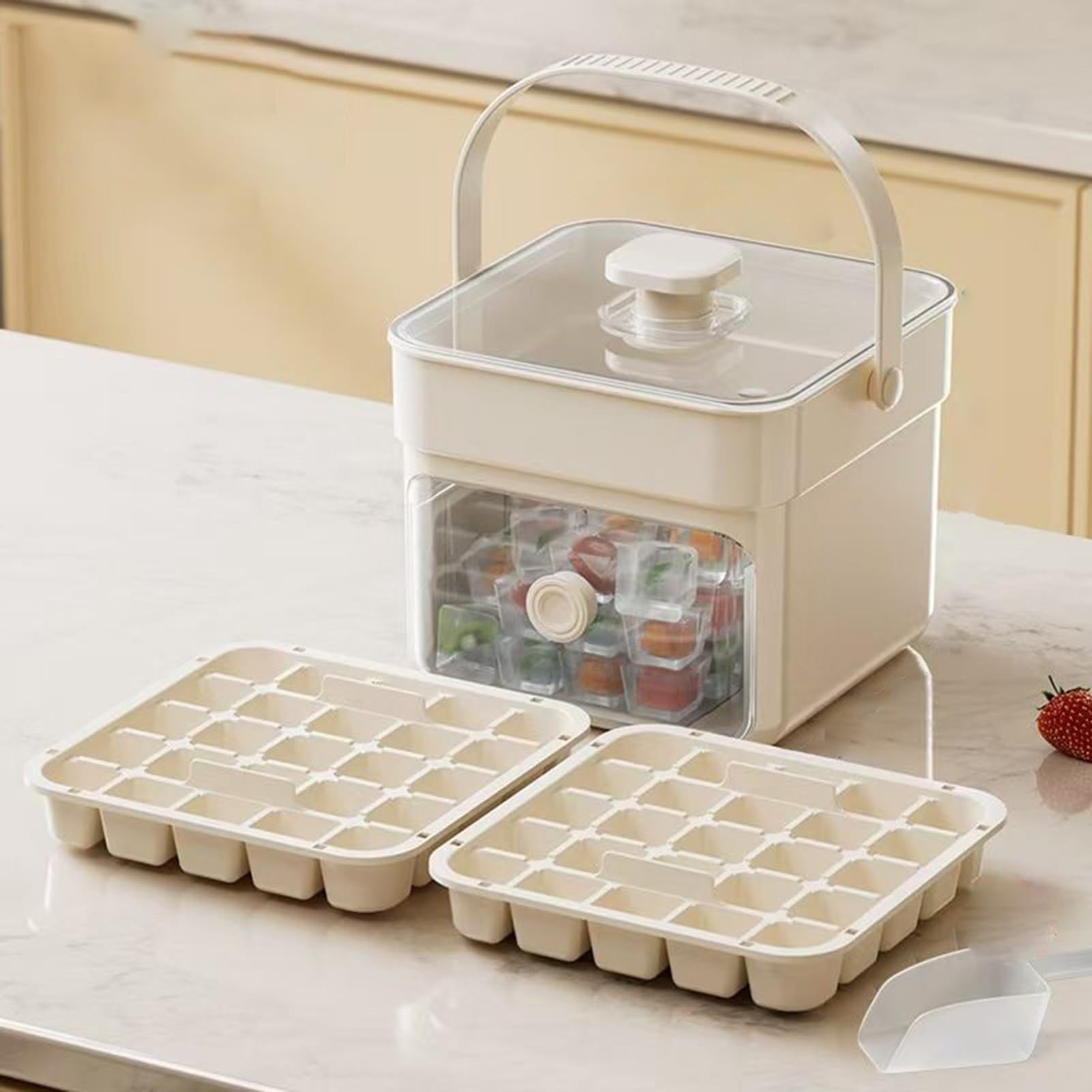 Machine à Glaçons à Poussoir Avec Tiroir - Double Couche, Démoulage Facile, Sans BPA, Pour Glaçons Et Sucettes Glacées