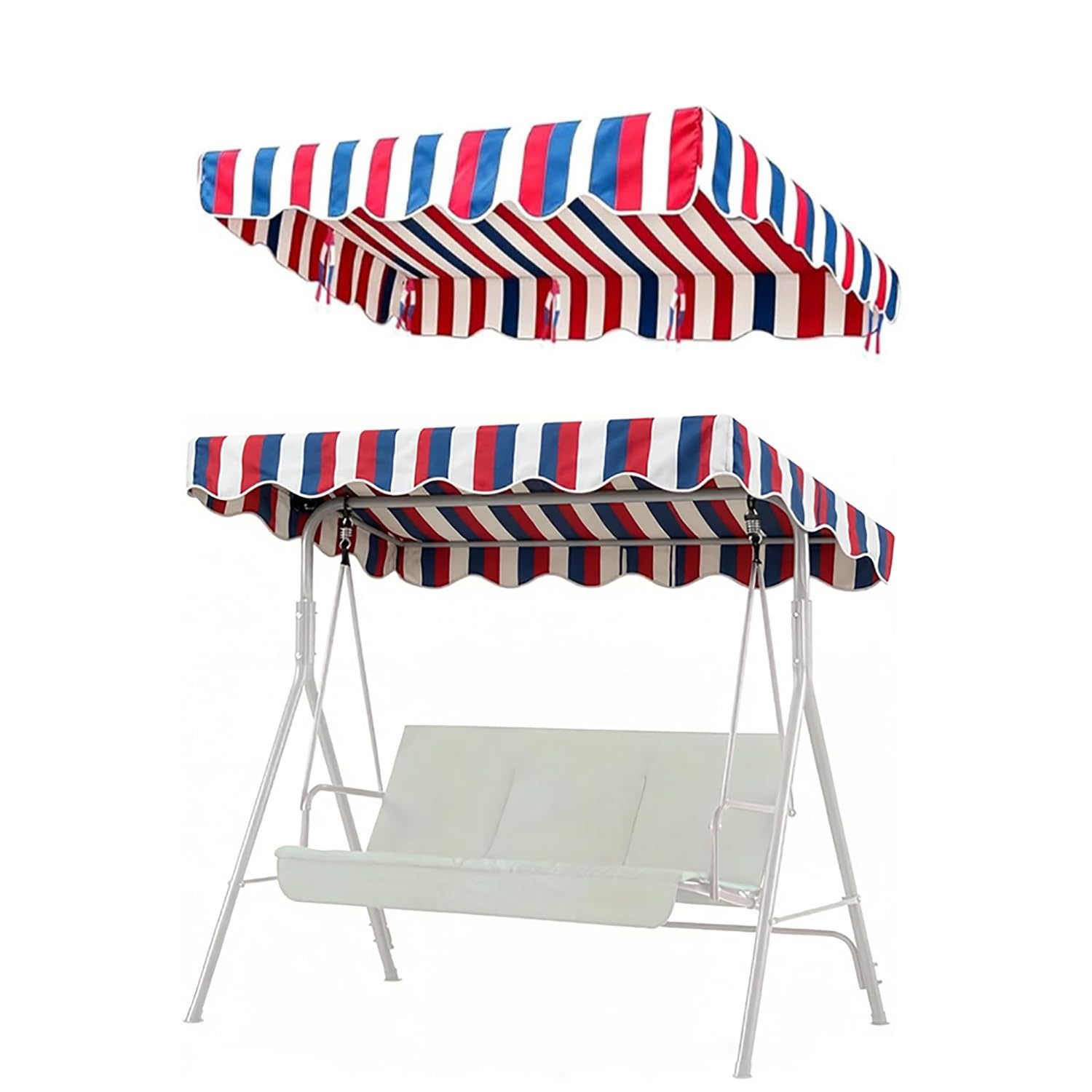 YCXHGK Striped Porch Swings Top Cover, Garden Swing Chair Top Cover Shade Fabric, Outdoor Waterproof Swing Canopy Replacement for Park(Blue Red,164x114cm/64.6x44.9in)