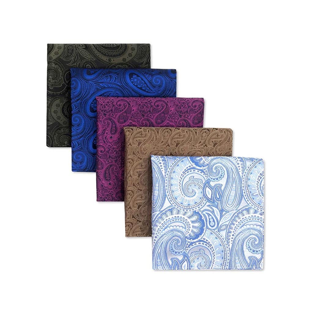 5-teiliges Set aus bunt sortierten Einstecktüchern für Herren, Seide, klassisches Taschentuch-Set, Geschenk, bunt (Farbe: Argento) (D)