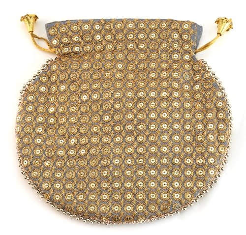 Image of Potli Bag Golden work wedding potli for ladies Gift for women handbags traditional Indian Wristlet with Drawstring Ethnic Embroidery Fashion Potli.