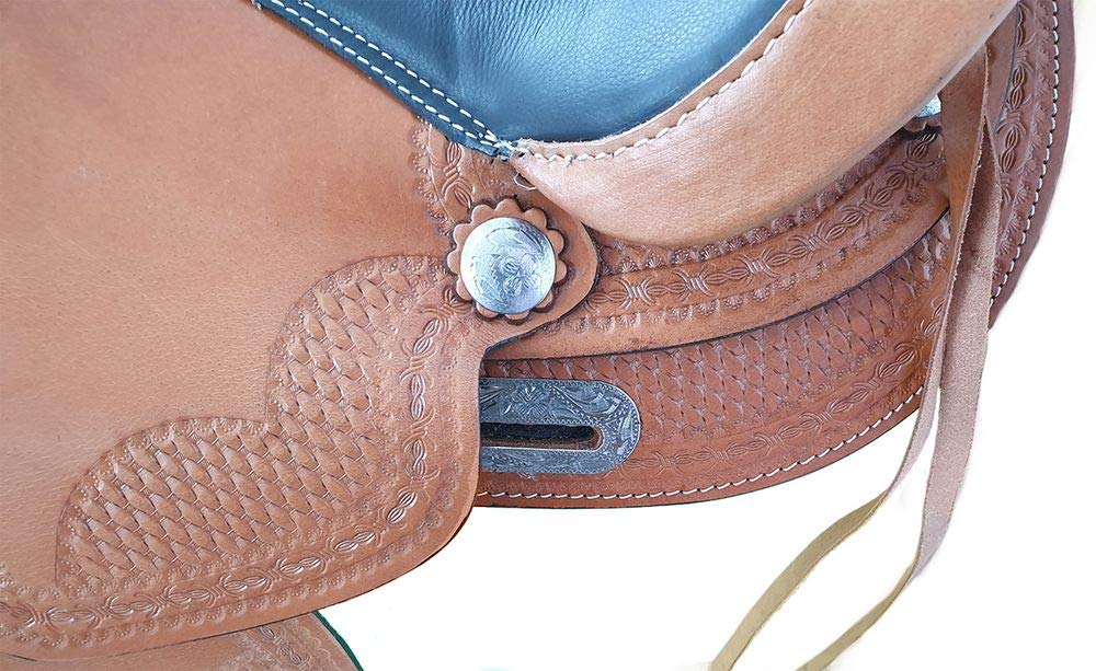 A&M Reitsport Baumloser Westernsattel Nebraska ECO Büffelleder, wechselbares Kopfeisen, Größe:17 Zoll