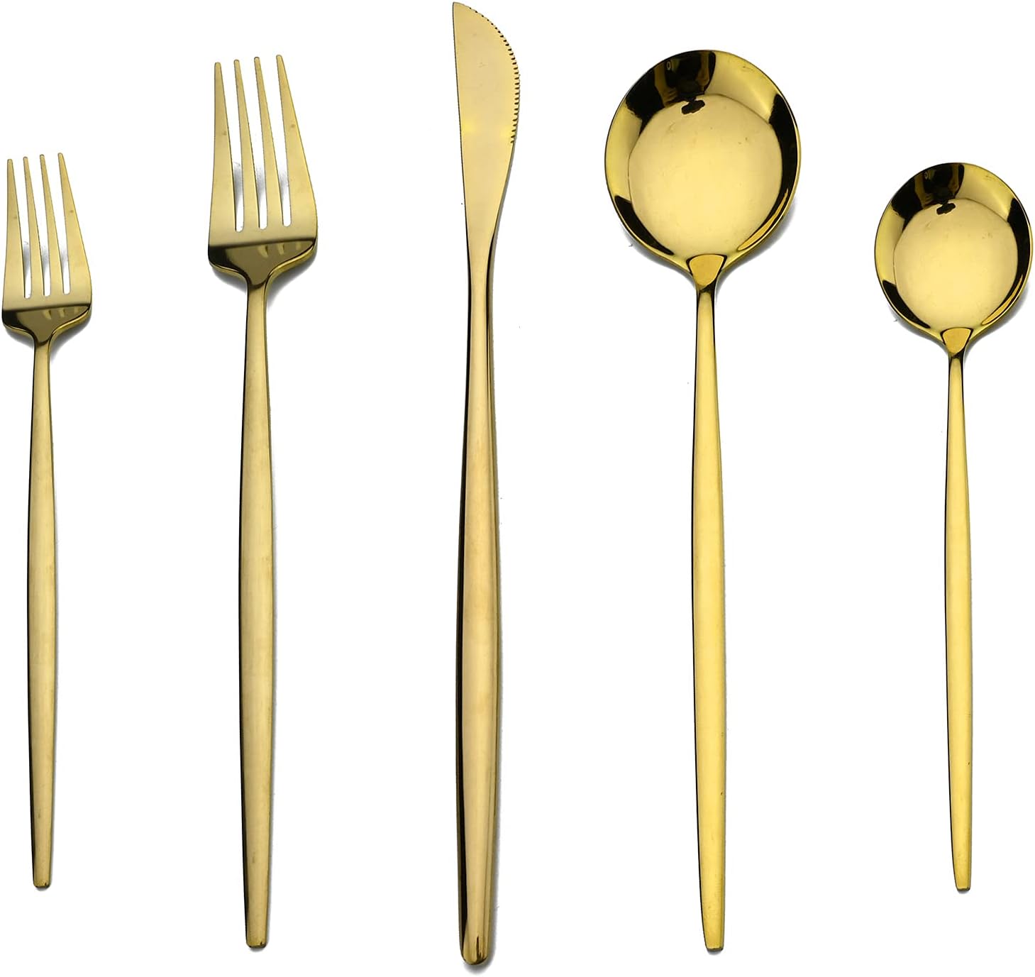 Shiny Black Silverware Set 30 Pieces White Handle, 18/0 Stainless Steel Flatware Set，Service for 6，Kitchen Utensil Set, Copper Tableware Cutlery Set, Mirror Polished & Dishwasher Safe