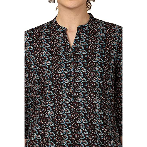 Image of Stop by Shoppers Stop Stop Printed Mandarin Collar Straight Fit Womens Kurta