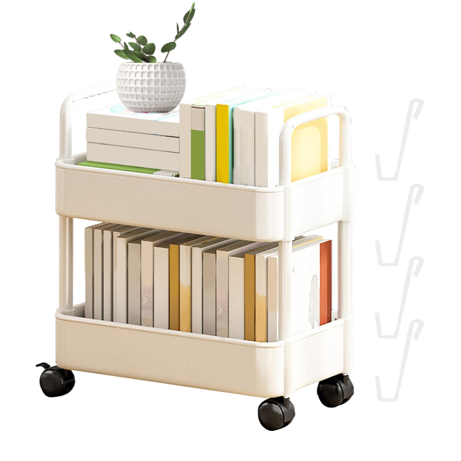 Carrello Multiuso Mobile a 2 Livelli | Carrello per Libri Libreria portaoggetti con Ruote, Materiale PP Salvaspazio Ufficio Cucina