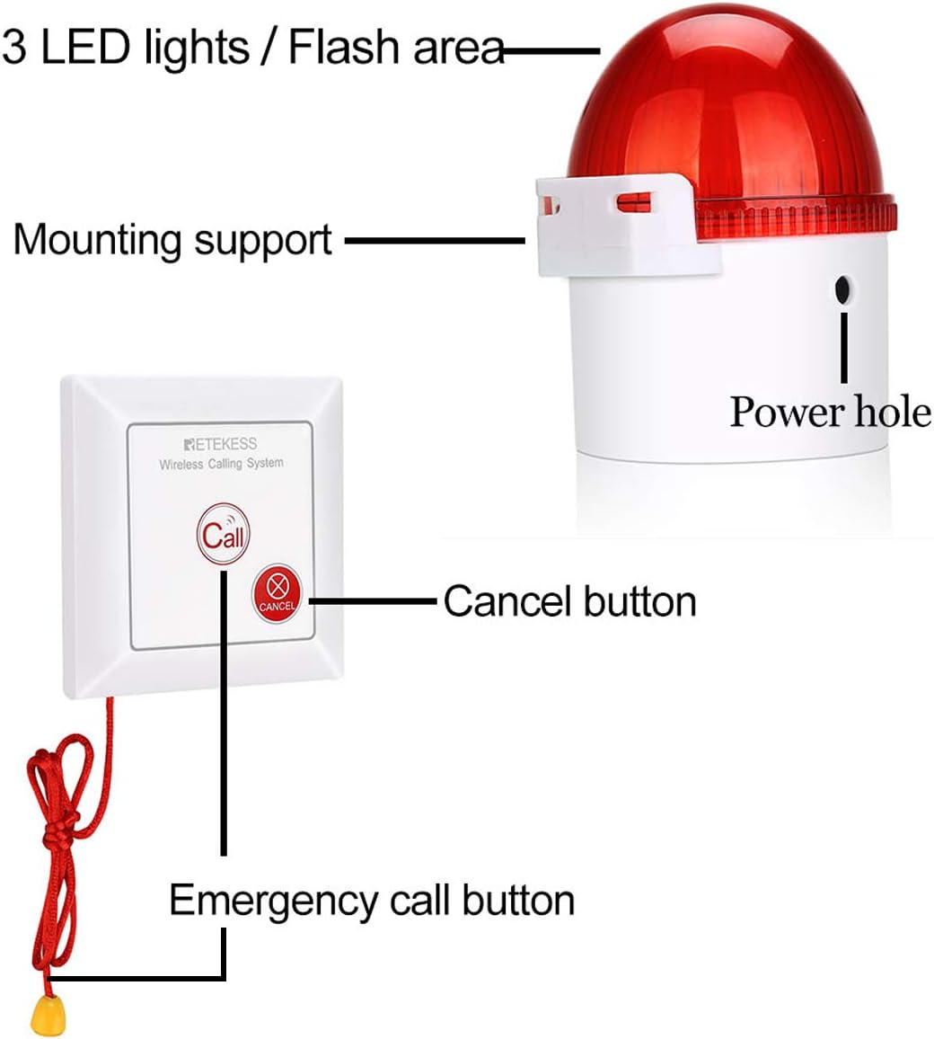 Retekess TH103 Wireless Strobe Siren,Outdoor Siren Strobe,110dB Loud Siren,3 Red LED Light,1 Flash Siren,2 Panic Button for Warehouse,Office,Business