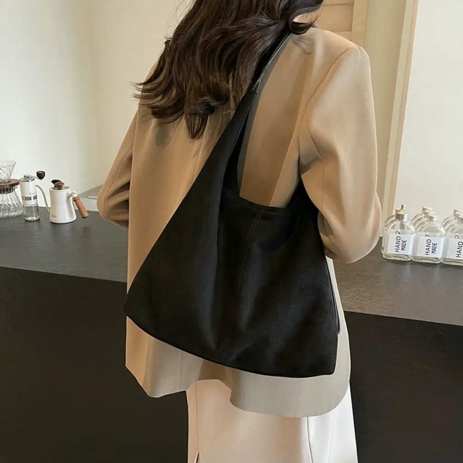 Borsa Donna A Secchiello retrò di Grande capacità Tracolla Singola da della Stagione Autunno Inverno Nero