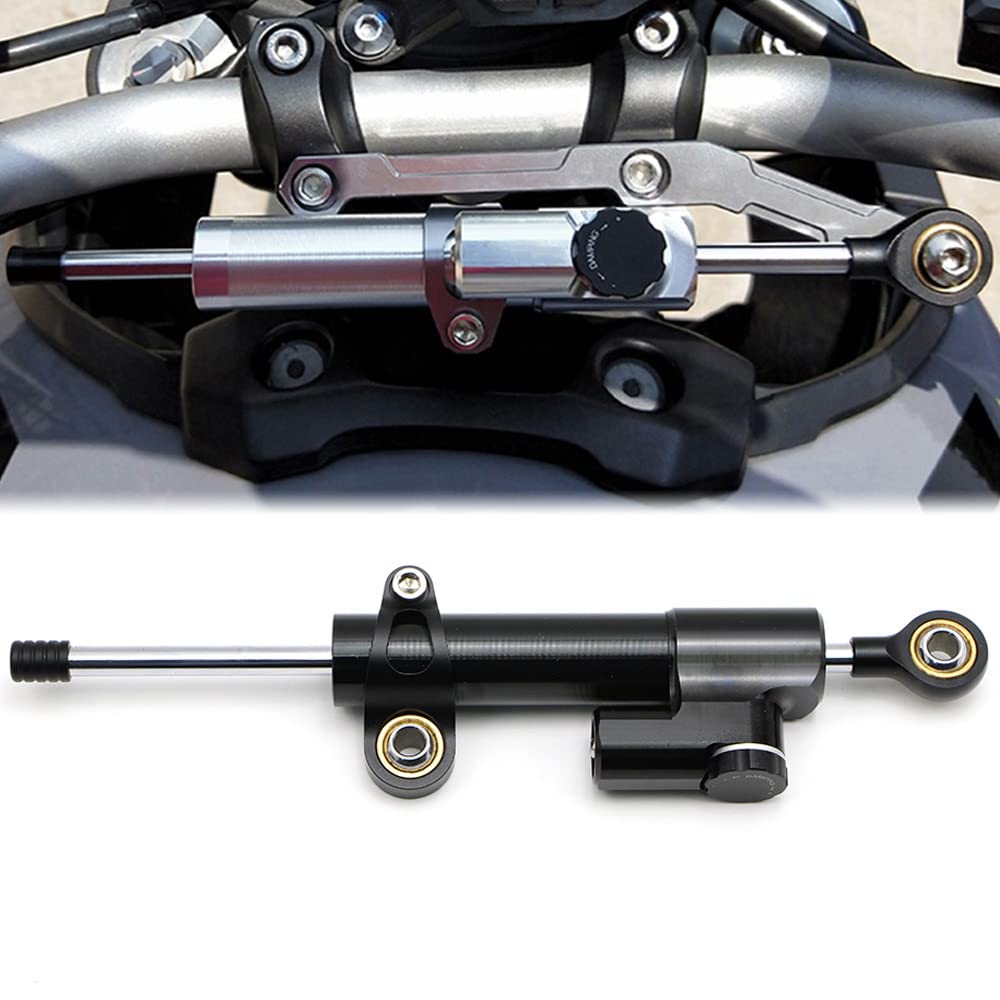 Dreamseek Stabilisateur d'amortisseur de direction pour moto universel, sécurité inversée, contrôle réglable en aluminium CNC (noir)